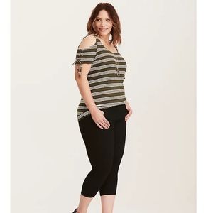 Torrid Olive Striped Cold Shoulder Tee Size 2X